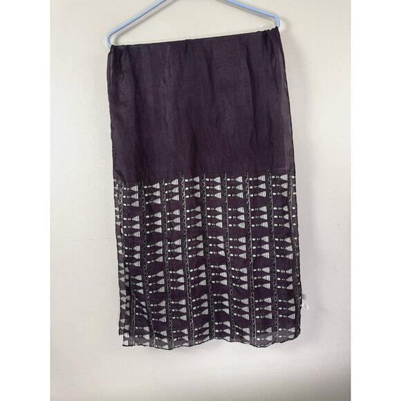 Womens Purple Silk Rectangle Blouse Wooden Doll Print Black White Geo Head Scarf - Picture 3 of 13